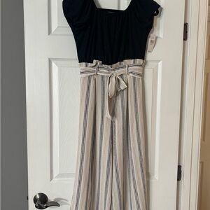 Girls Black and Cream Striped Jumpsuit nwt- size 12